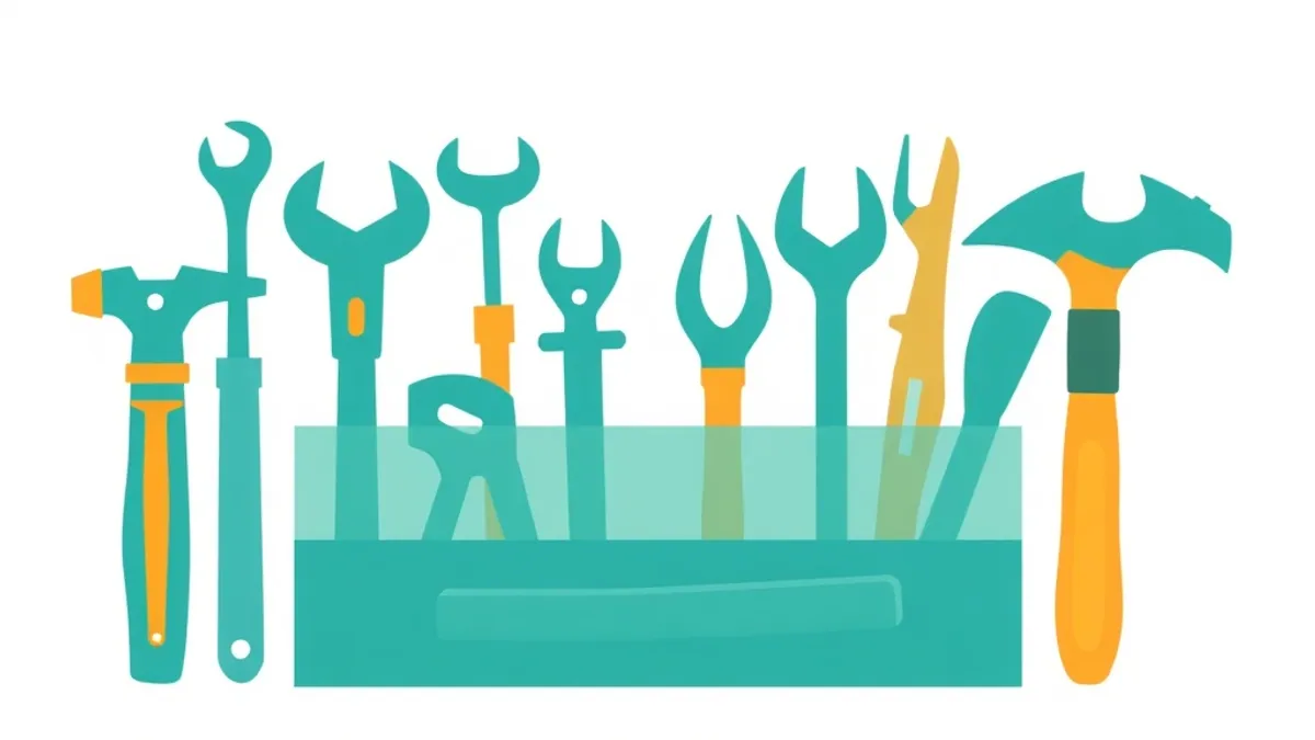 A toolbox abstraction with several distinct tool silhouettes arranged neatly — illustration for Best CPA Marketing Tools and Software in 2026