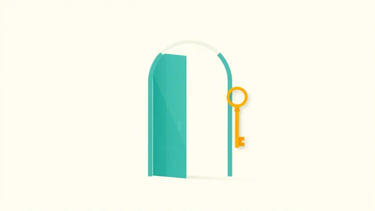 A door or gateway abstraction with a key shape floating beside it — illustration for Best CPA Networks in 2026: How to Choose and Get Approved