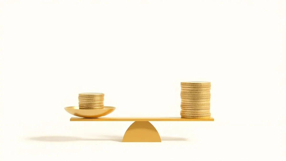 A balance scale weighing a single small coin stack against a much larger coin stack — illustration for CommissionOS Price: Is the $247 Bundle Worth It vs the $27 Front End?