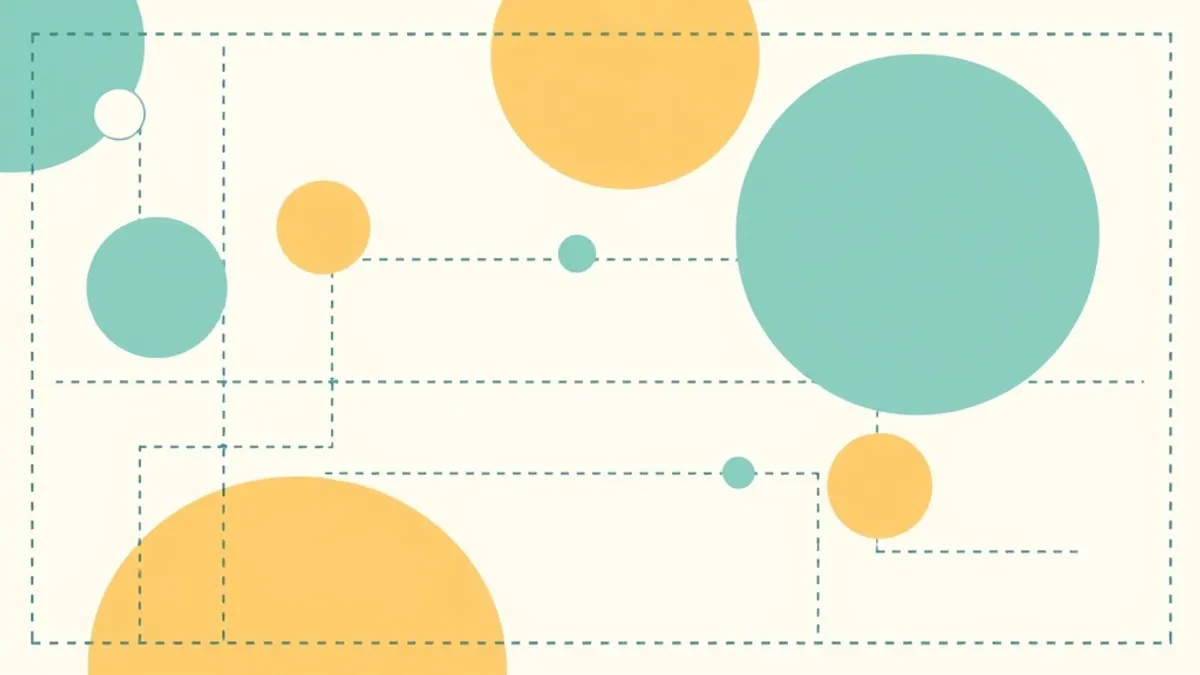 A blueprint-style abstract layout with dotted guide lines and connected component shapes — illustration for How to Build a CPA Campaign: Offer, Angle, Prelander, Traffic