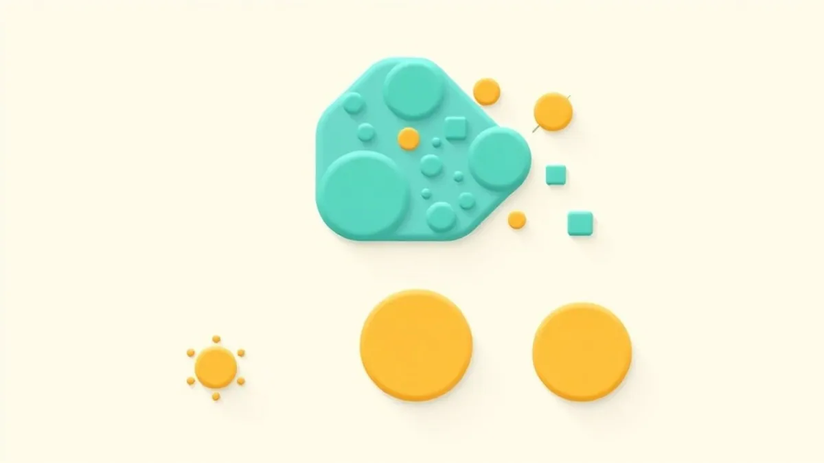 An abstract content-generation flow: one shape multiplying into many smaller shapes — illustration for Does AI-Generated Traffic Content Actually Convert?