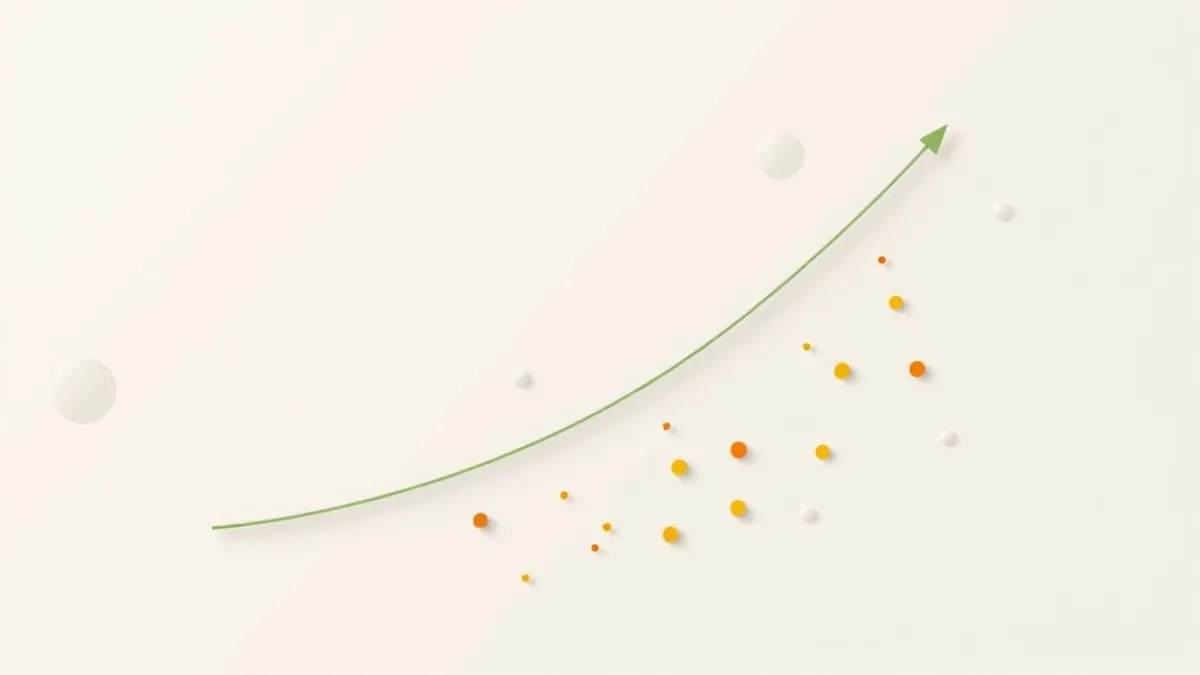 A risk-versus-reward chart abstraction with an upward curve and scattered plot points — illustration for High-Paying CPA Verticals: Dating, Forex and Travel Compared
