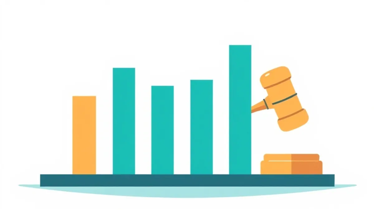 An abstract auction or bidding illustration with ascending bars and a small gavel shape — illustration for Paid Traffic for CPA Offers: Google Ads, Native, Push and Pop