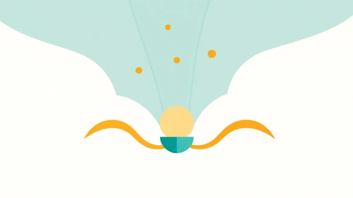 Four traffic streams of small shapes flowing from different directions into one central funnel — illustration for Paid Traffic for CPA Offers: Google Ads, Native, Push and Pop